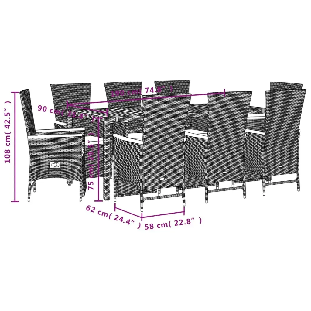 9 Piece Garden Dining Set with Cushions Black Poly Rattan Price