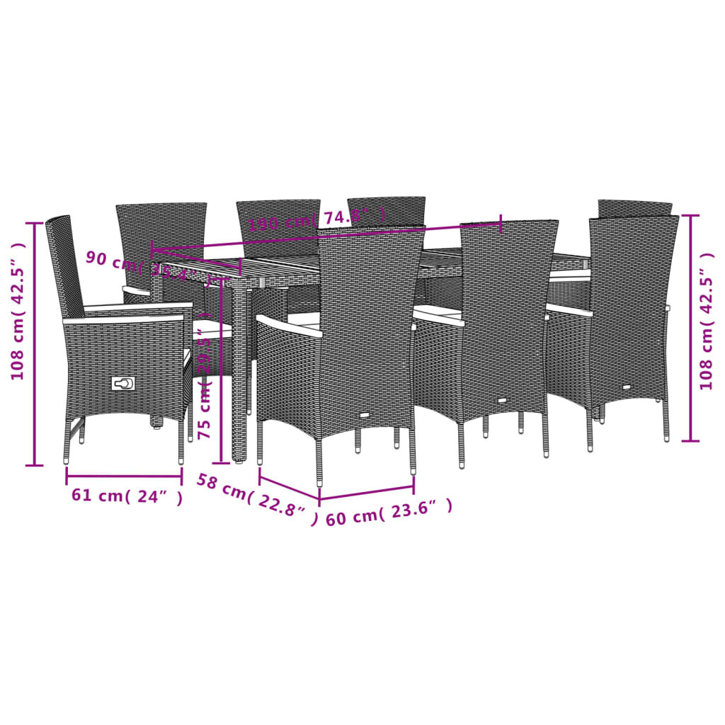 9 Piece Garden Dining Set with Cushions Black Poly Rattan Price