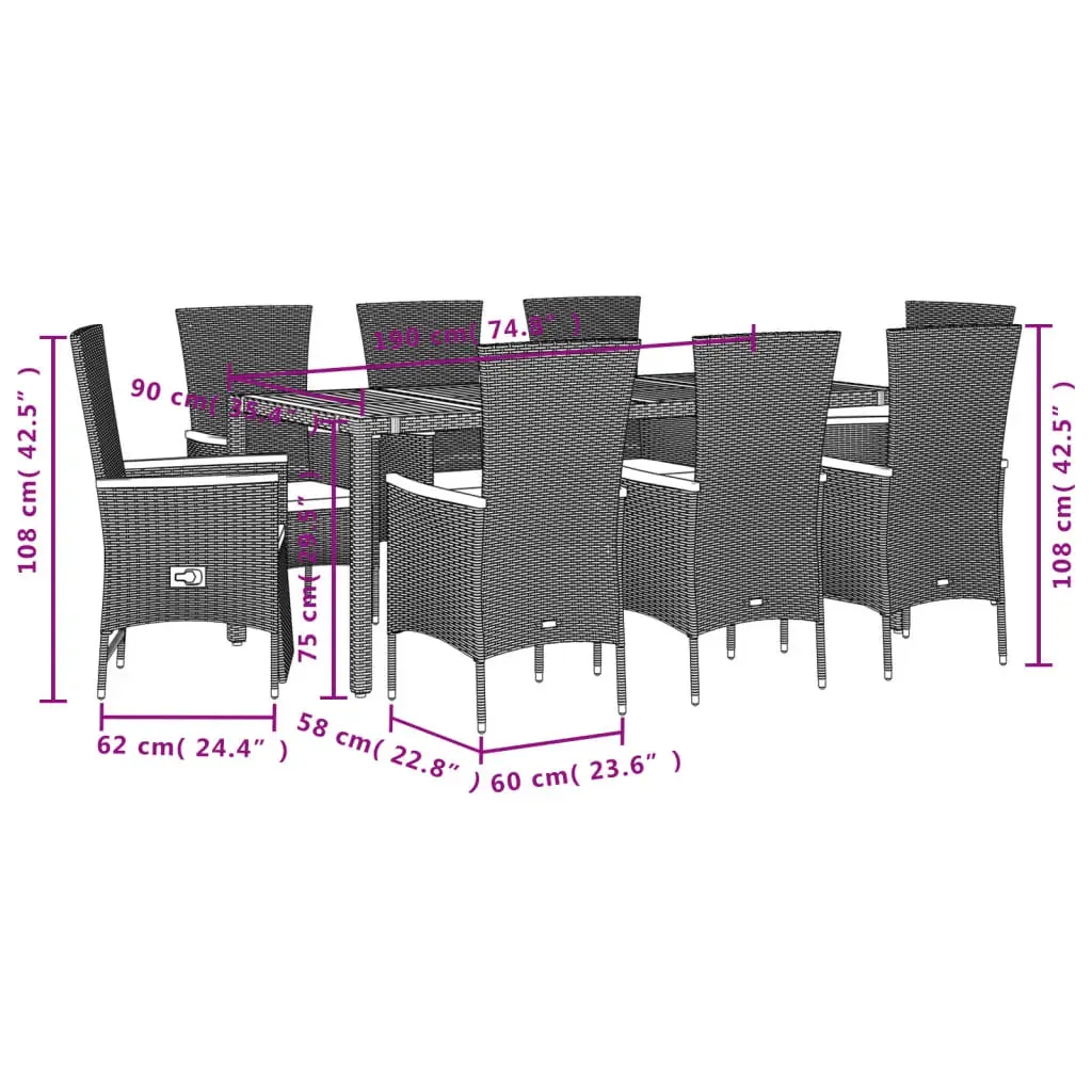 9 Piece Garden Dining Set with Cushions Black Poly Rattan Price