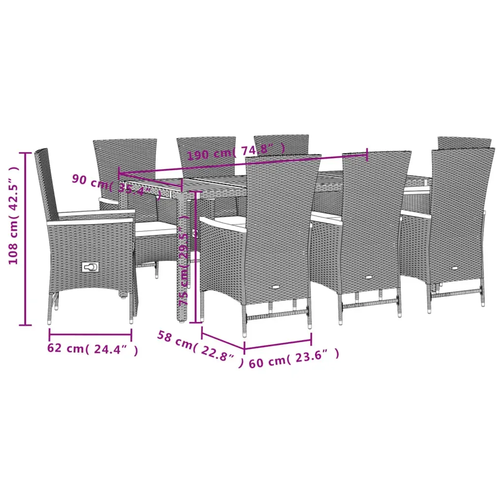 9 Piece Garden Dining Set with Cushions Black Poly Rattan Price