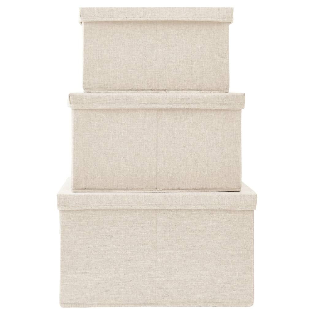 Stackable Storage Box Set of 3 Piece Fabric Cream Price