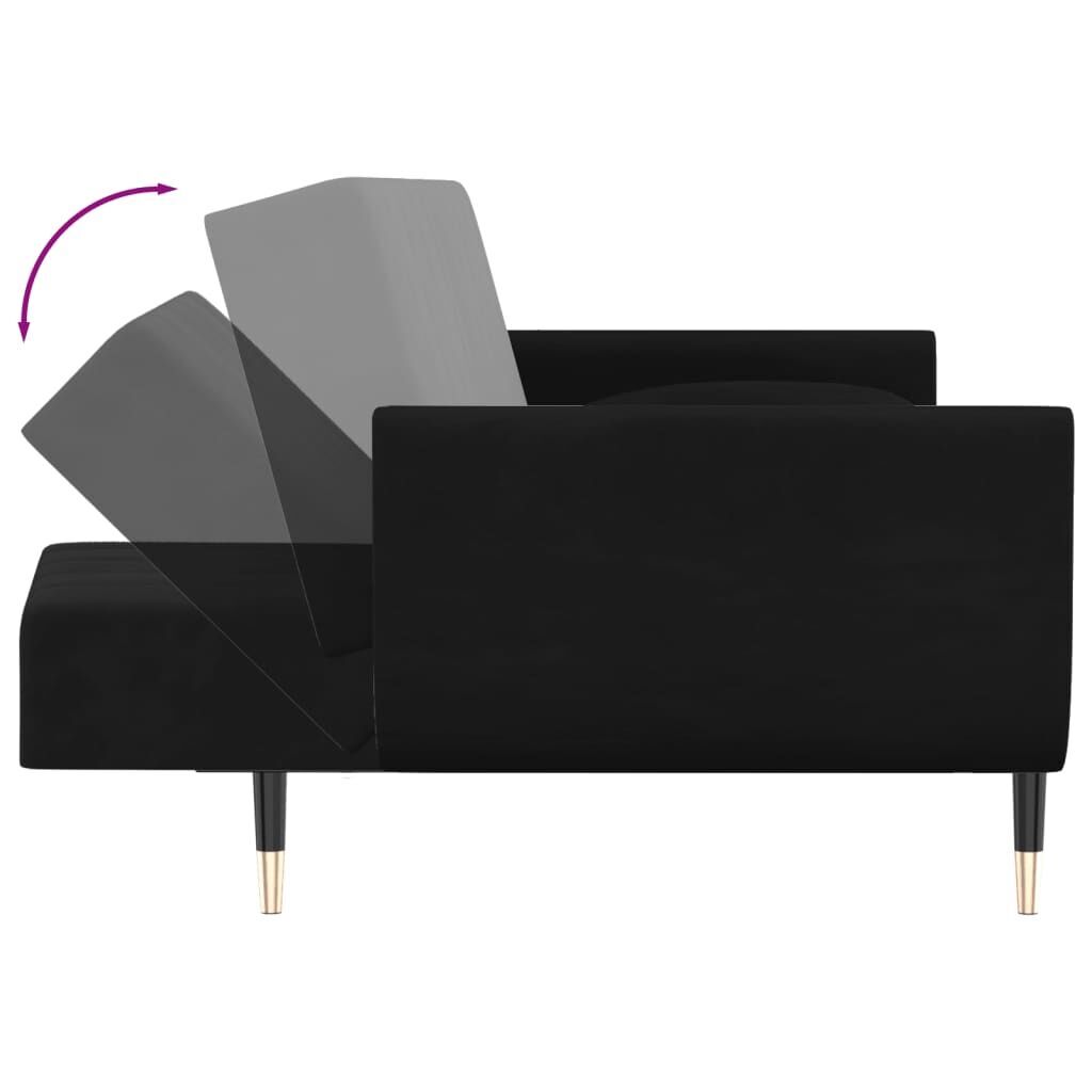 2-Seater Sofa Bed with Two Pillows Black Velvet Price