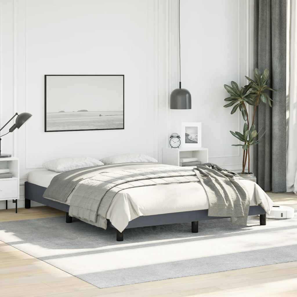 Bed Frame without Mattress Dark Grey 137x187 cm Double Velvet Price
