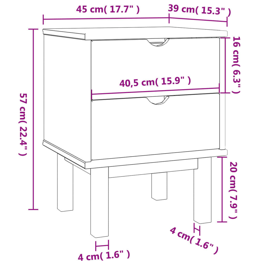 Bedside Cabinet OTTA 45x39x57 cm Solid Wood Pine Price