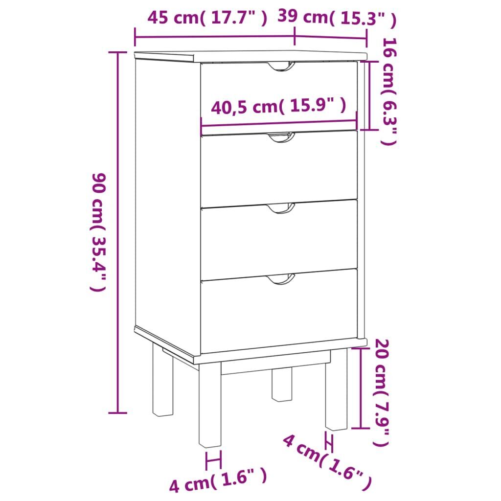 Drawer Cabinet OTTA 45x39x90cm Solid Wood Pine Price