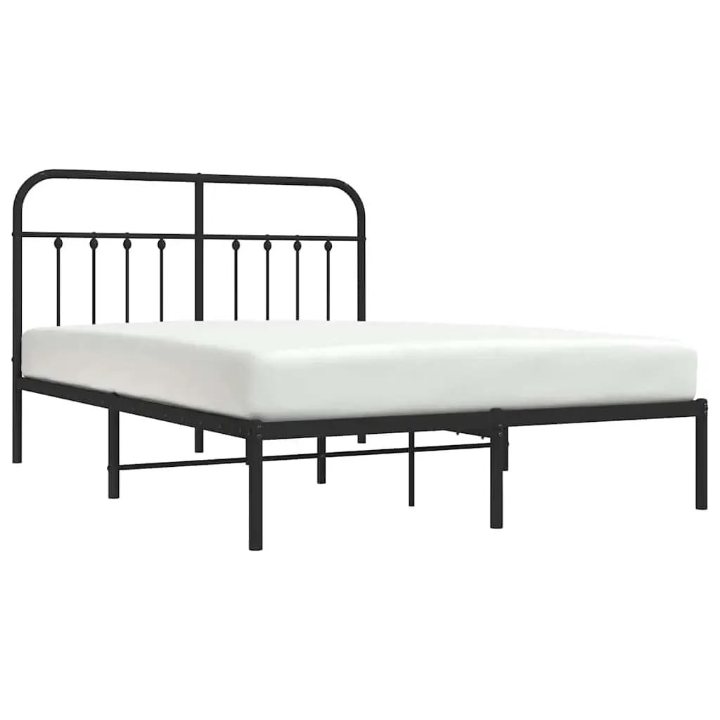 Metal Bed Frame without Mattress with Headboard Black 135x190 cm Price