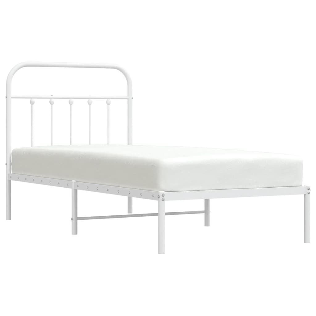 Metal Bed Frame without Mattress with Headboard White 90x190 cm Price