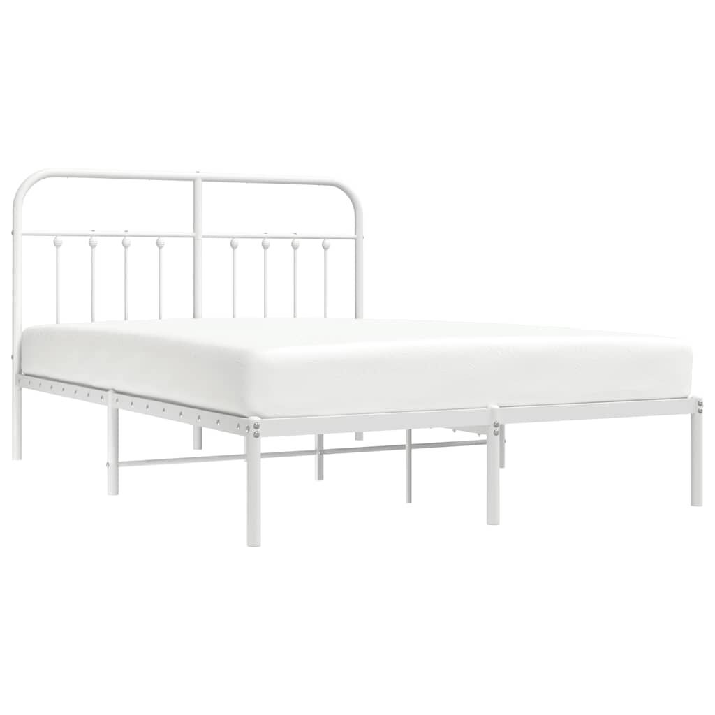 Metal Bed Frame without Mattress with Headboard White 135x190 cm Price