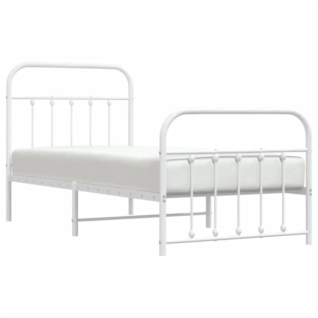 Metal Bed Frame without Mattress with Footboard White 90x190 cm Price
