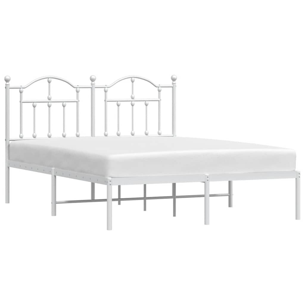 Metal Bed Frame without Mattress with Headboard White 135x190 cm Price