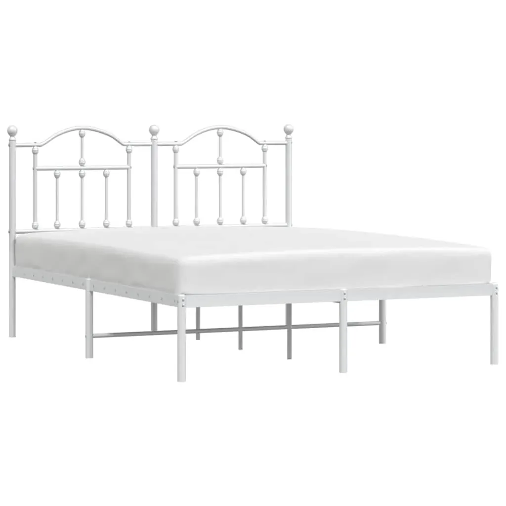 Metal Bed Frame without Mattress with Headboard White 150x200 cm Price