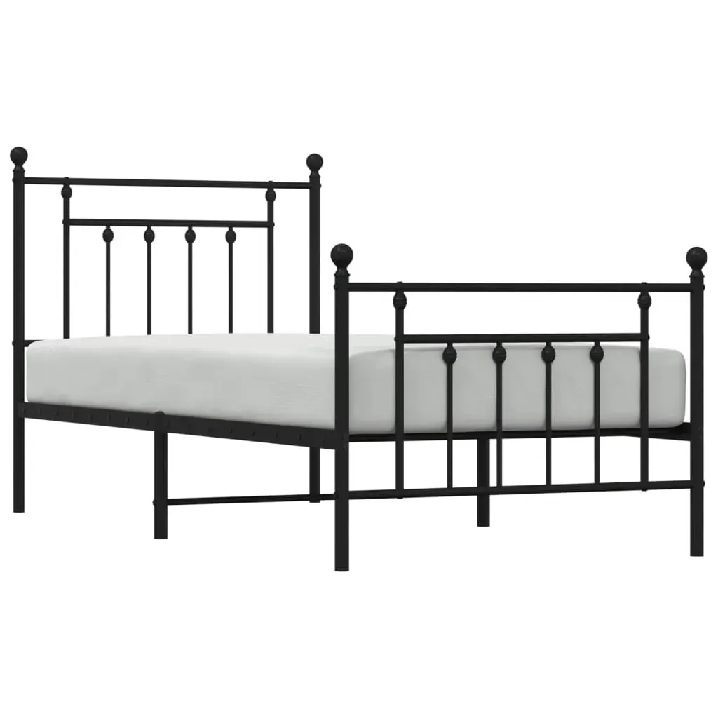 Metal Bed Frame without Mattress with Footboard Black 90x190 cm Price