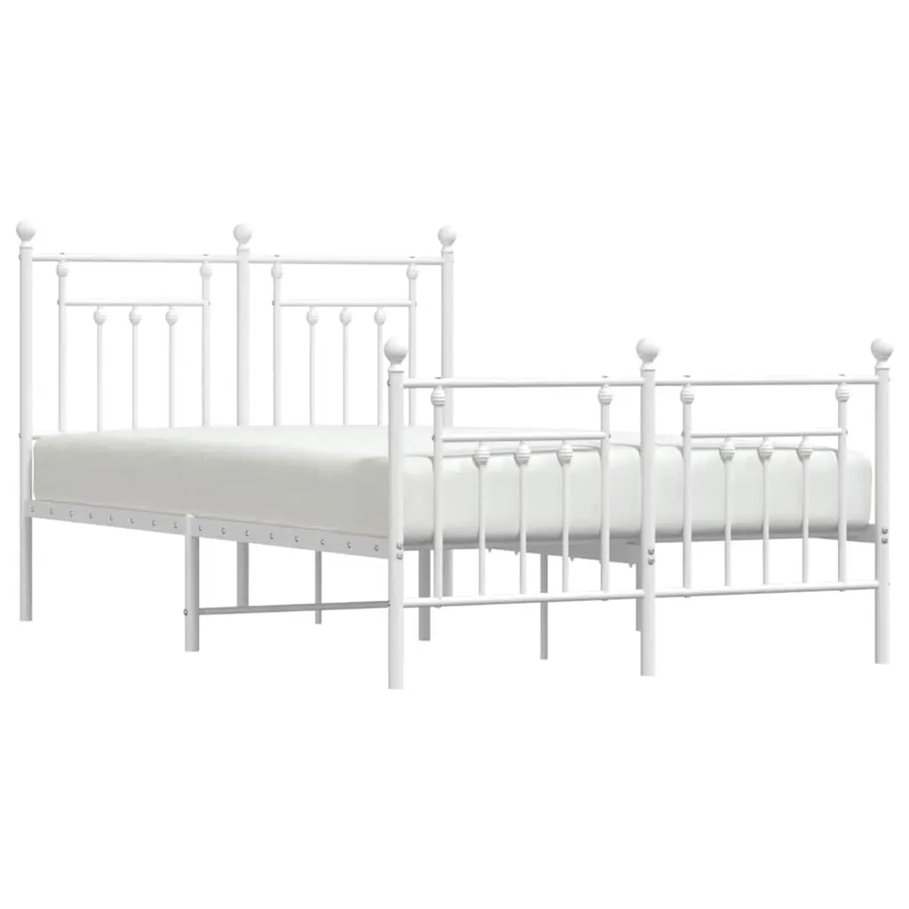 Metal Bed Frame without Mattress with Footboard White 135x190 cm Price