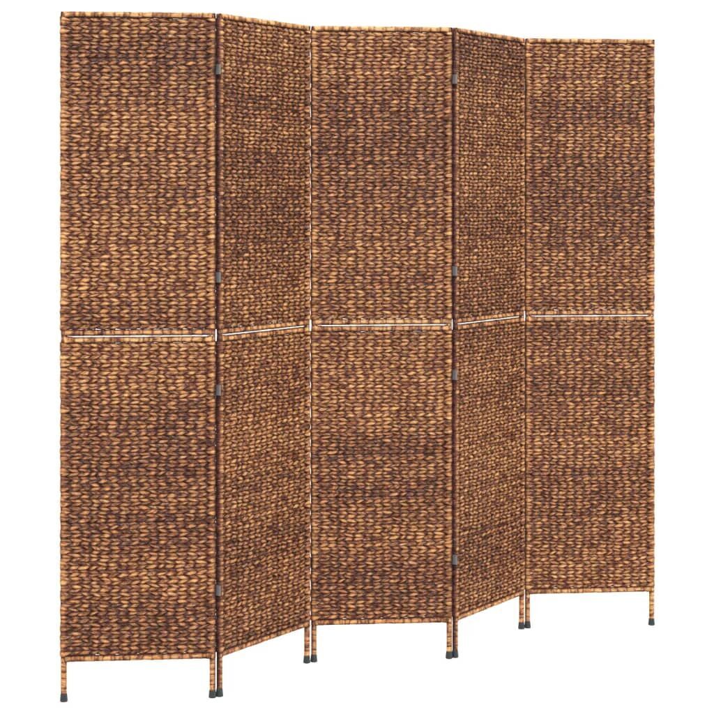Room Divider 5-Panel Brown 205x180 cm Water Hyacinth Price