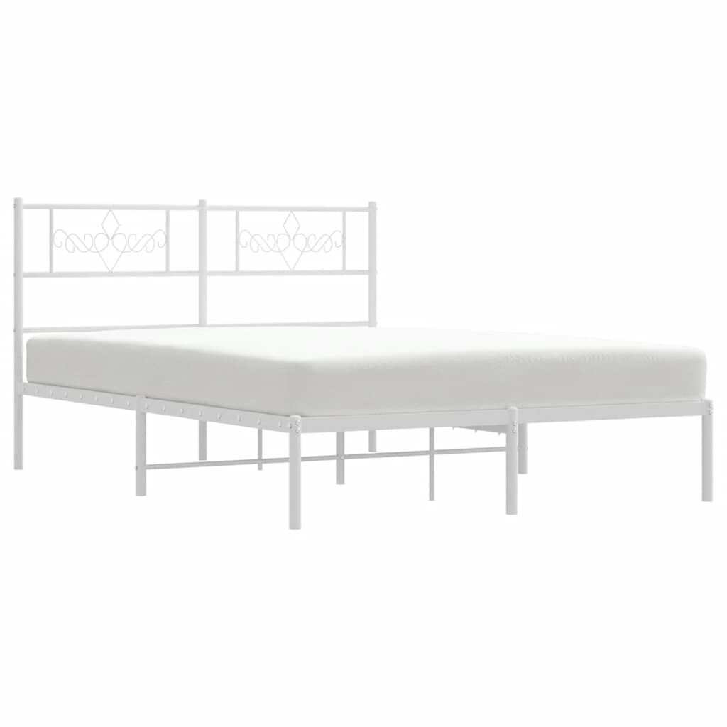 Metal Bed Frame without Mattress with Headboard White 135x190 cm Price