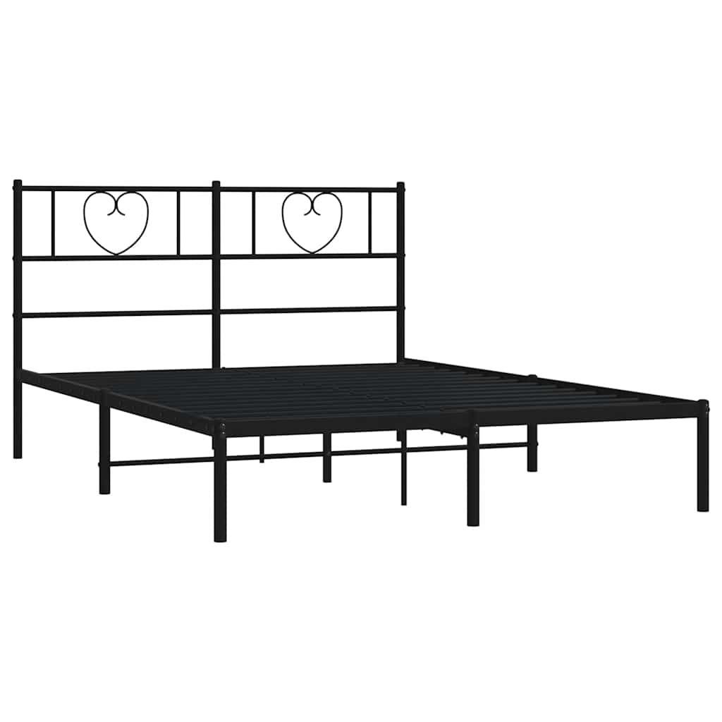Metal Bed Frame without Mattress with Headboard Black 150x200 cm Price