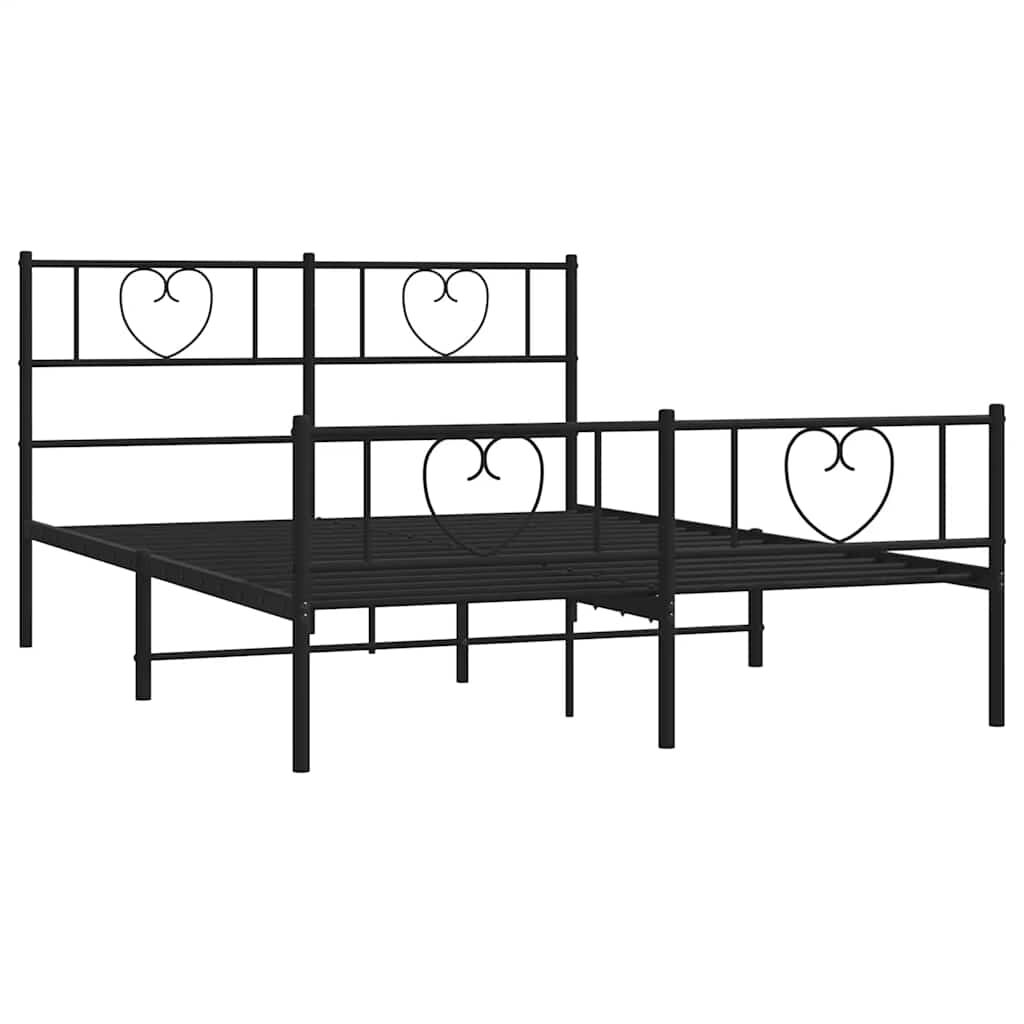 Metal Bed Frame without Mattress with Footboard Black 135x190 cm Price