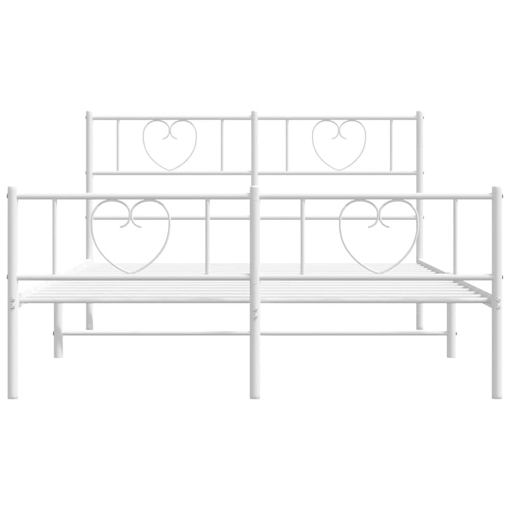 Metal Bed Frame without Mattress with Footboard White 135x190 cm Price