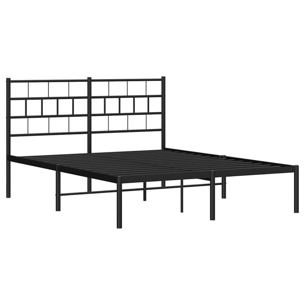 Metal Bed Frame without Mattress with Headboard Black 135x190 cm Price
