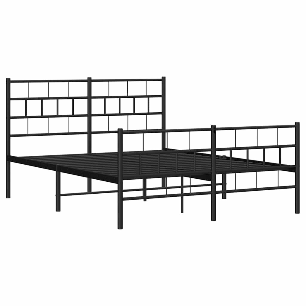 Metal Bed Frame without Mattress with Footboard Black 135x190 cm Price