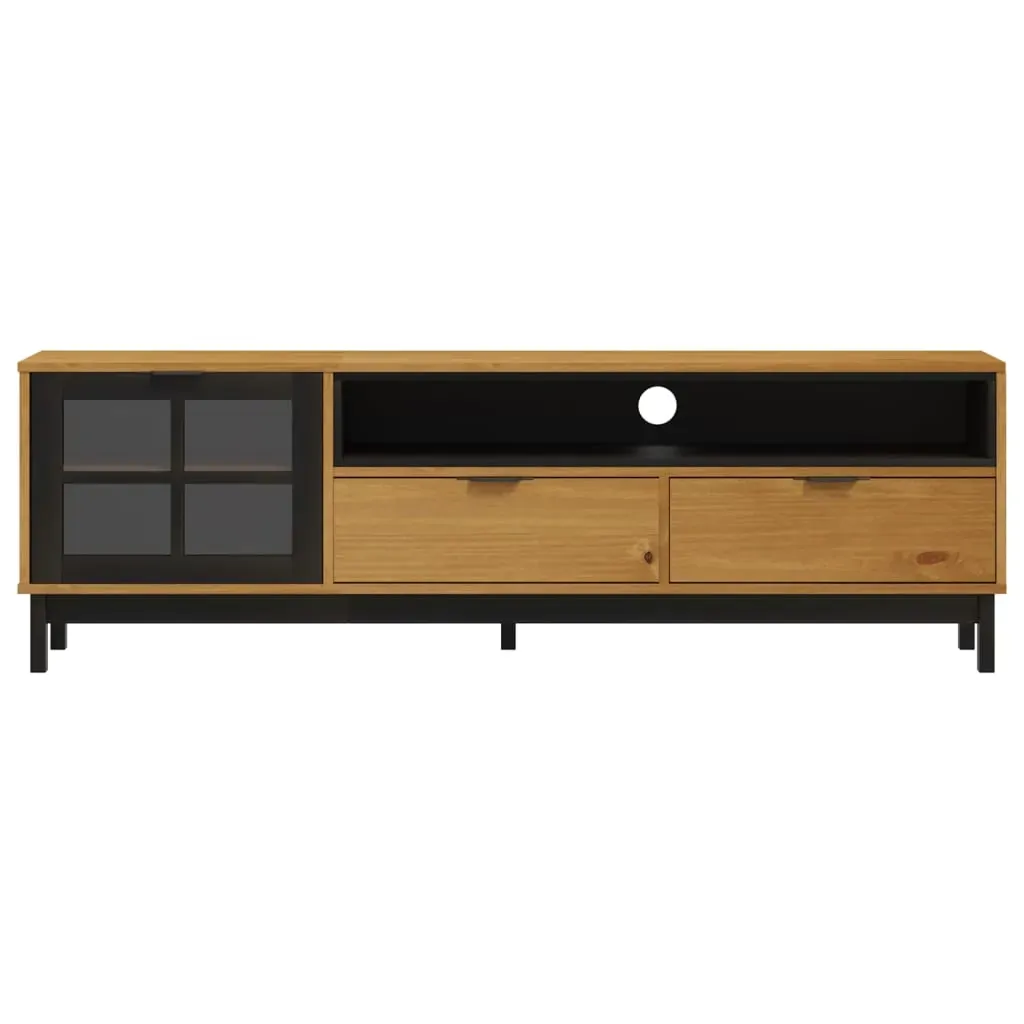TV Cabinet with Glass Door FLAM 158x40x50 cm Solid Wood Pine Price