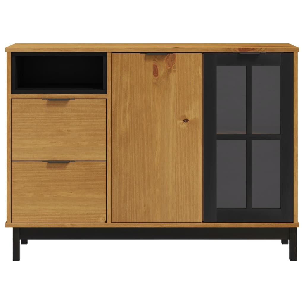 Sideboard with Glass Door FLAM 110x40x80 cm Solid Wood Pine Price
