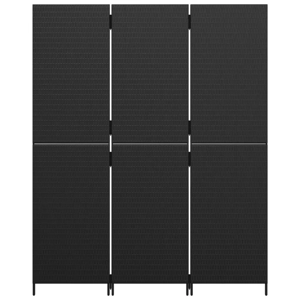 Room Divider 3 Panels Black Poly Rattan Price