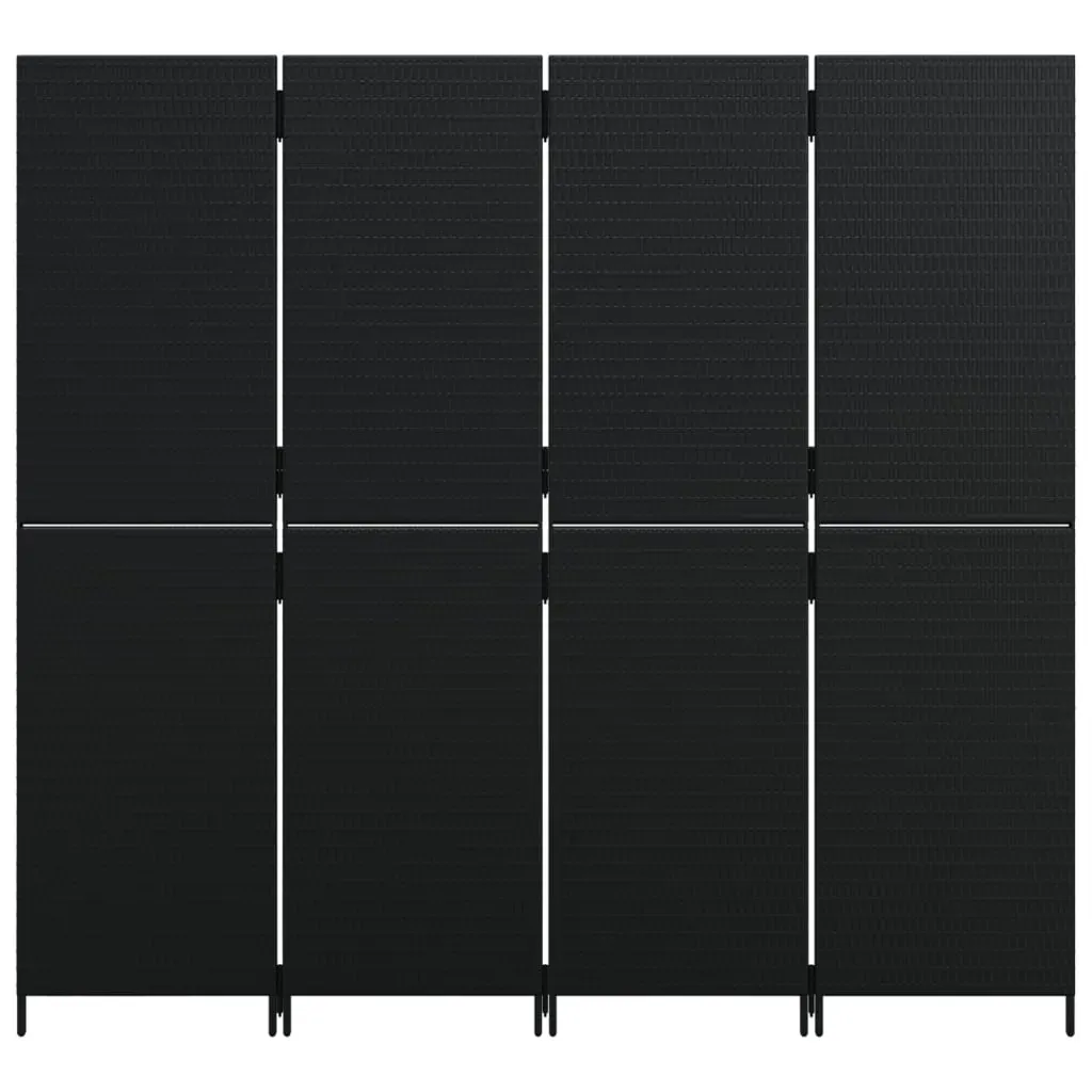 Room Divider 4 Panels Black Poly Rattan Price