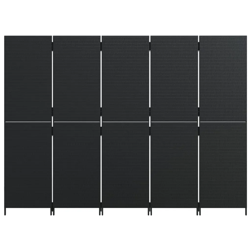 Room Divider 5 Panels Black Poly Rattan Price