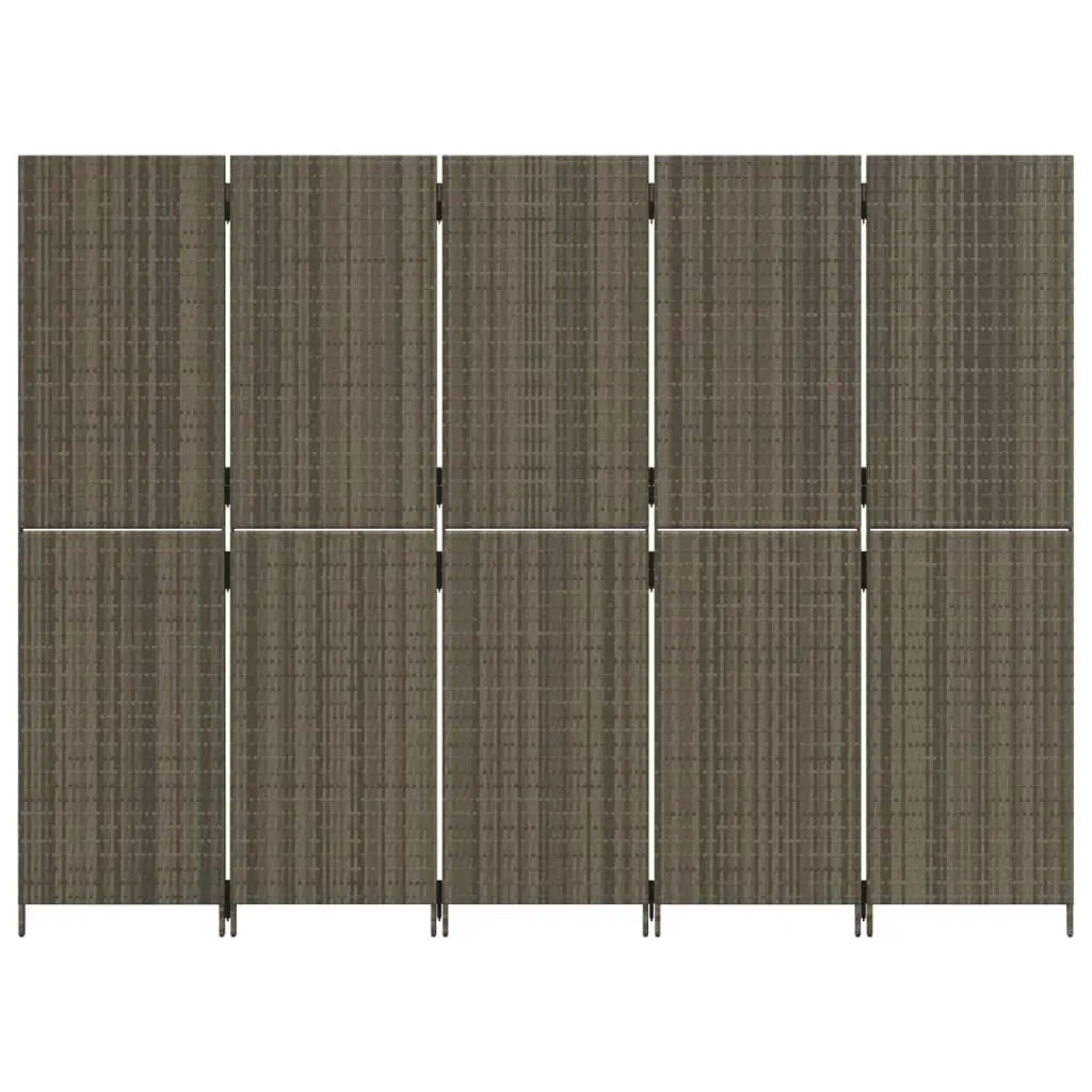 Room Divider 5 Panels Grey Poly Rattan Price