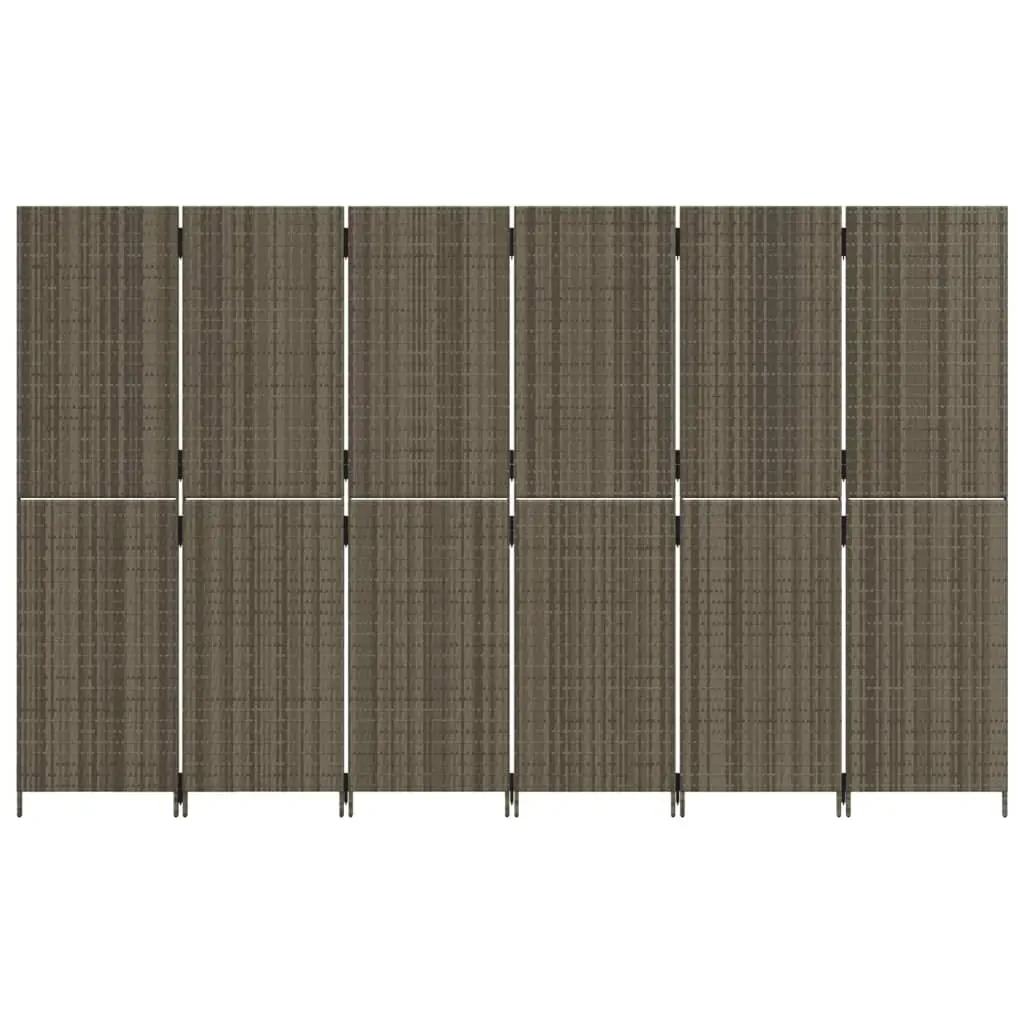 Room Divider 6 Panels Grey Poly Rattan Price