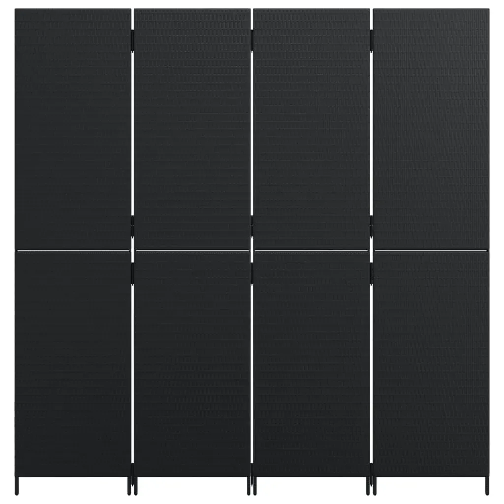 Room Divider 4 Panels Black Poly Rattan Price