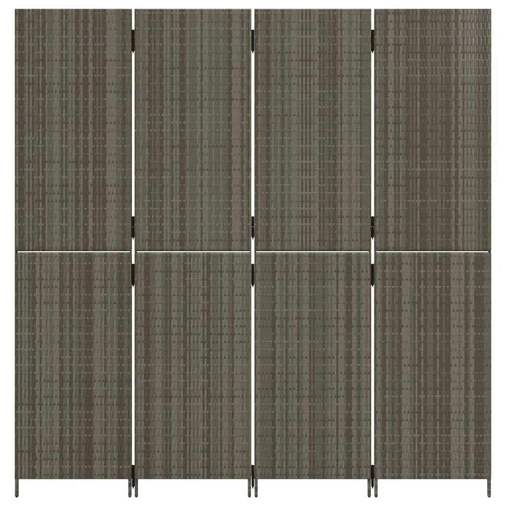 Room Divider 4 Panels Grey Poly Rattan Price