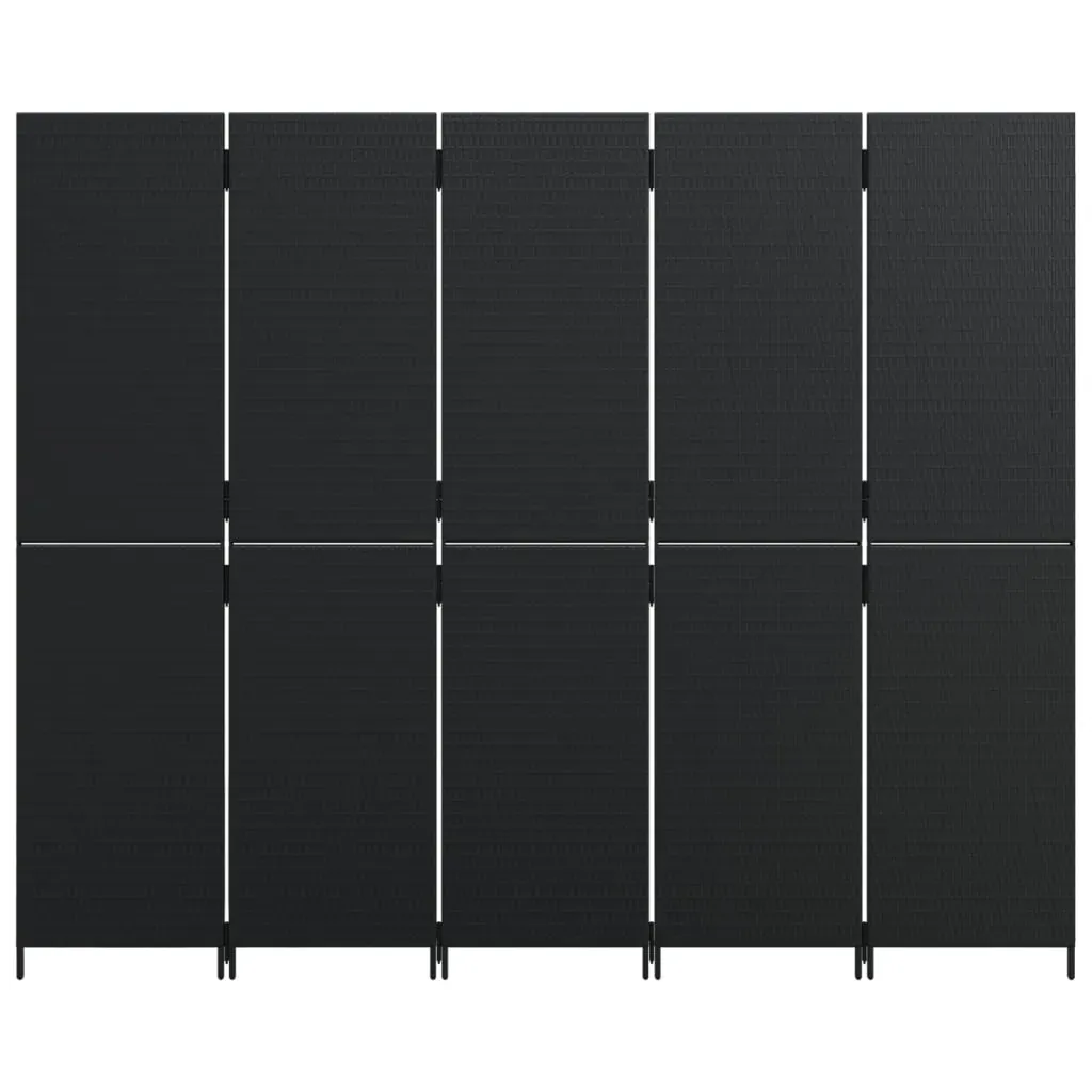 Room Divider 5 Panels Black Poly Rattan Price