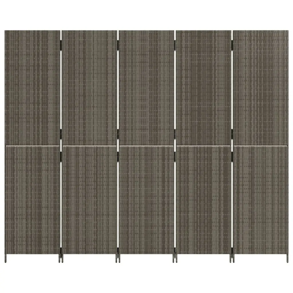 Room Divider 5 Panels Grey Poly Rattan Price