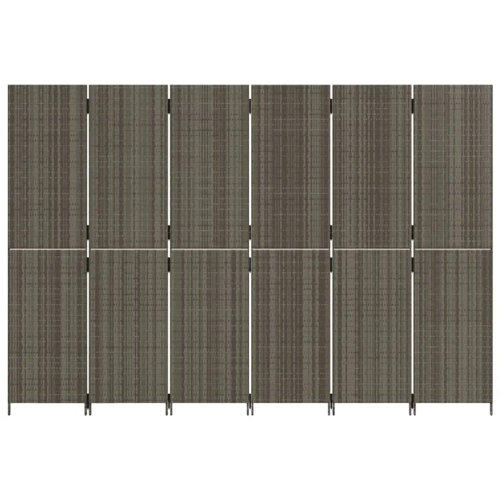 Room Divider 6 Panels Grey Poly Rattan Price