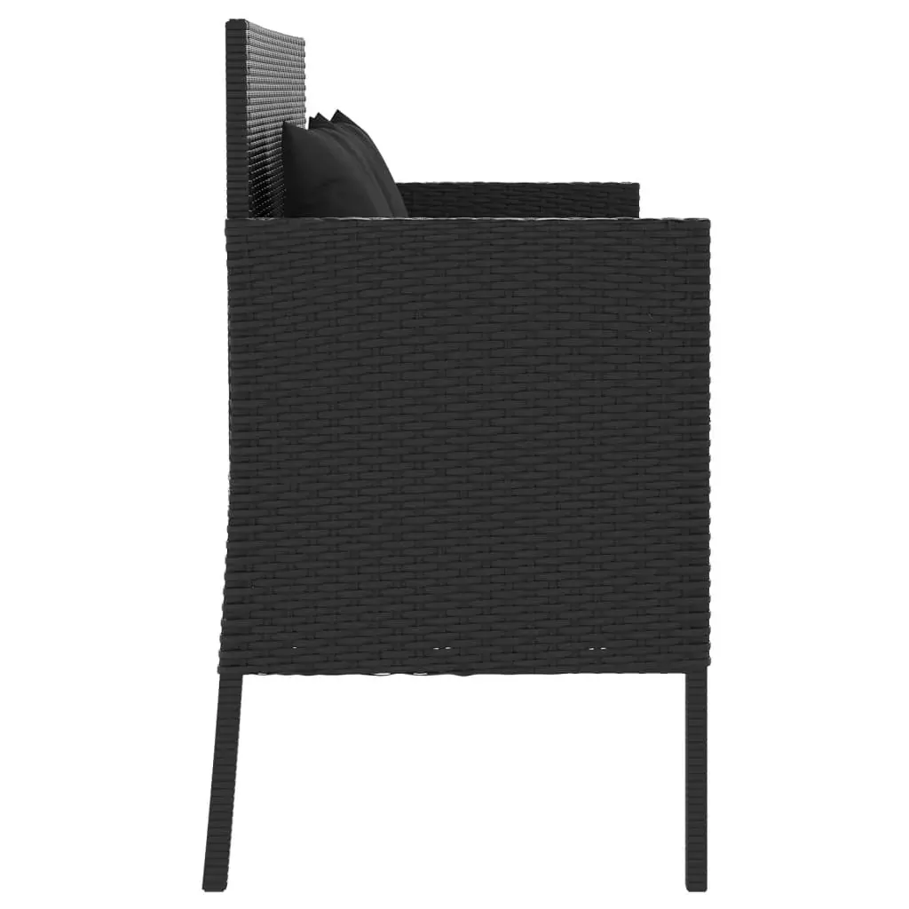 Garden Bench with Cushions Black Poly Rattan Price