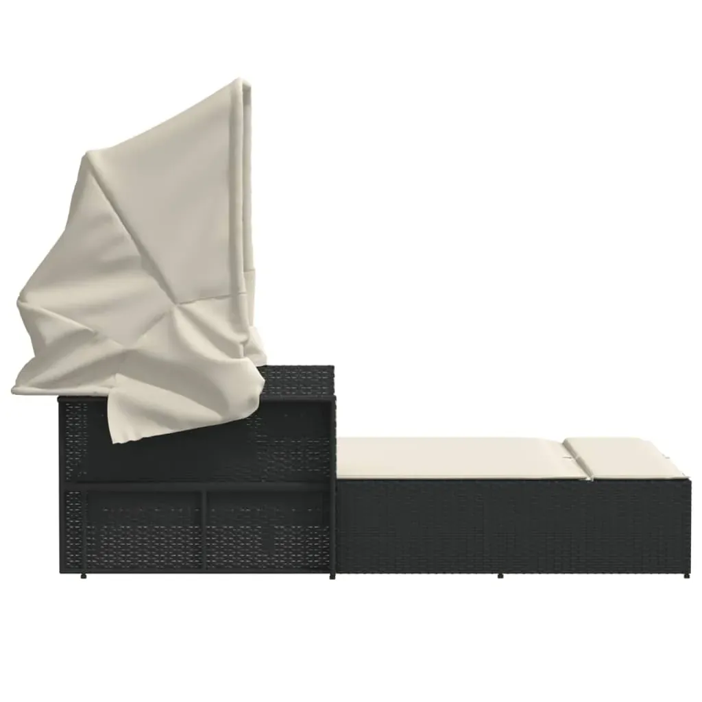 Double Sun Lounger with Canopy and Cushions Black Poly Rattan Price
