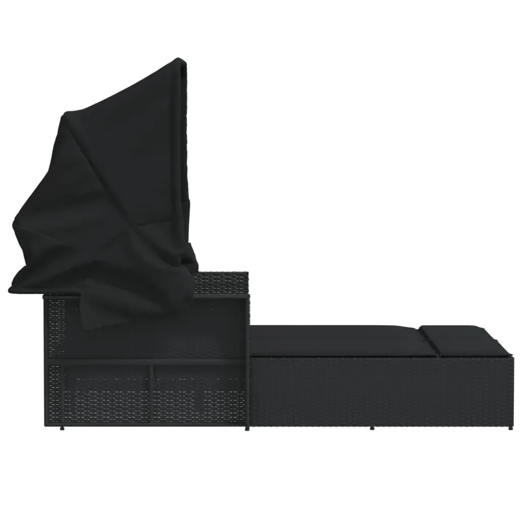 Double Sun Lounger with Canopy and Cushions Black Poly Rattan Price