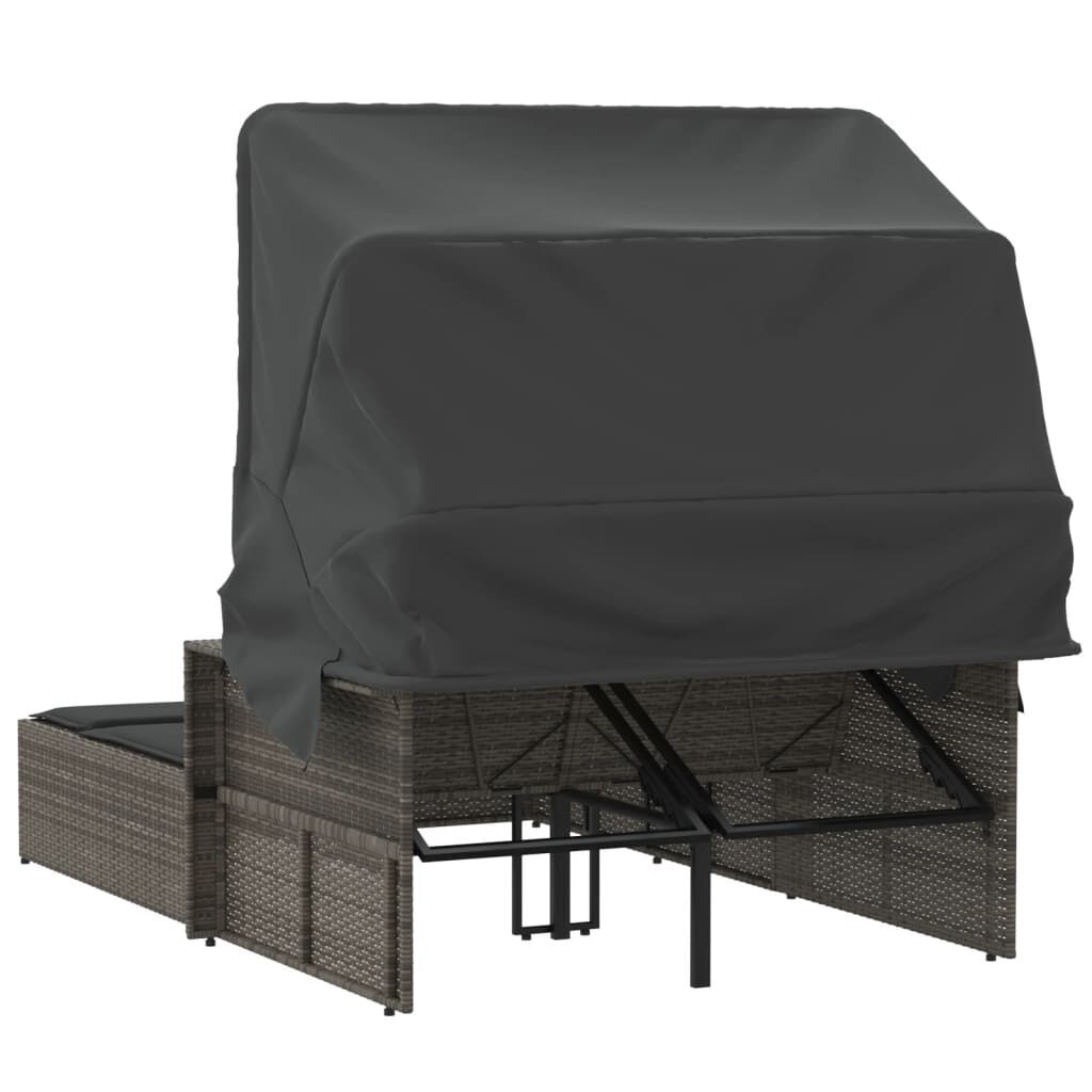 Double Sun Lounger with Canopy and Cushions Grey Poly Rattan Price
