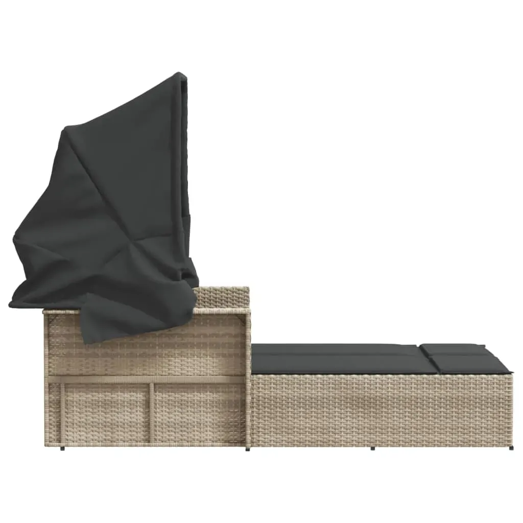 Double Sun Lounger with Canopy and Cushions Light Grey Poly Rattan Price