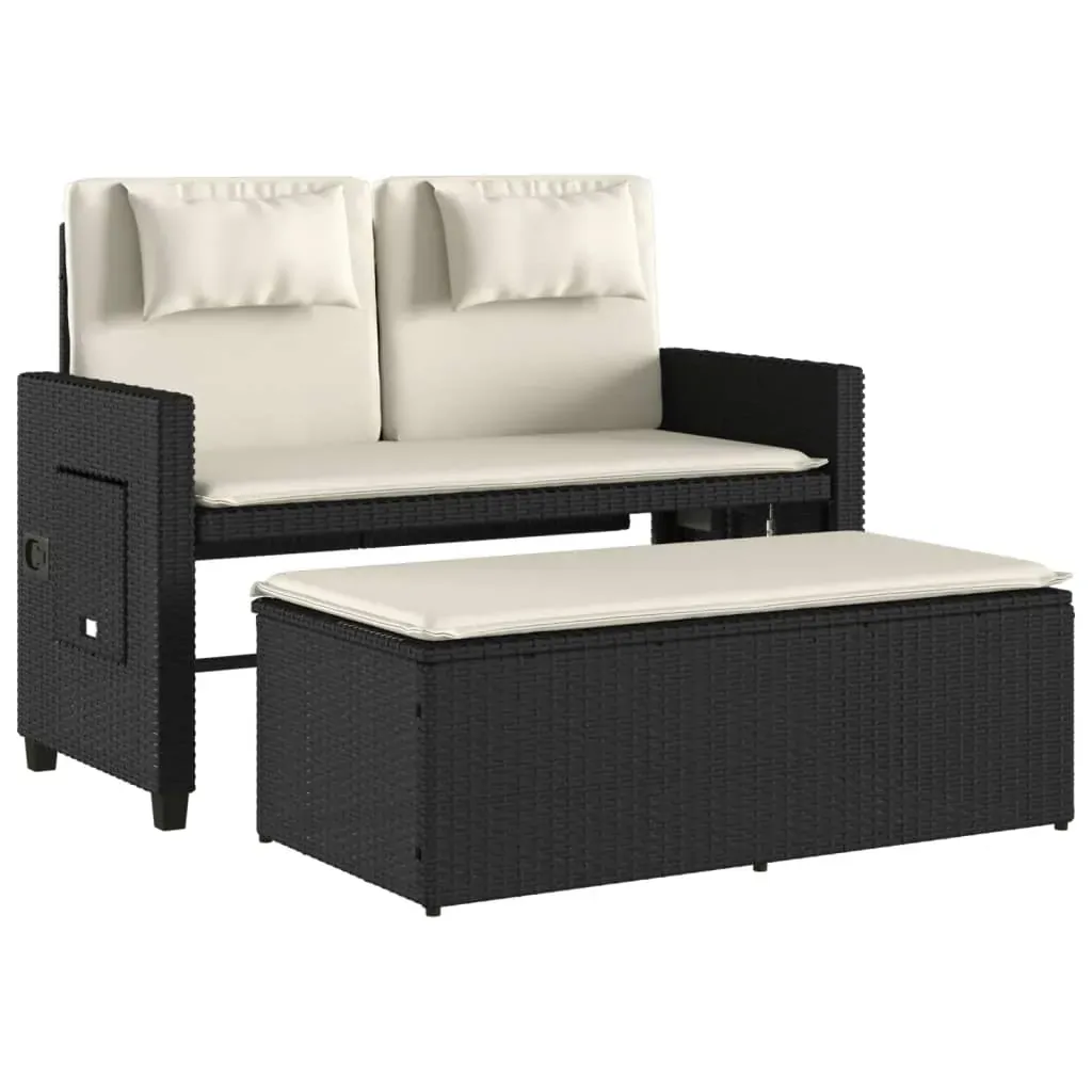 Reclining Garden Bench with Cushions Black Poly Rattan Price
