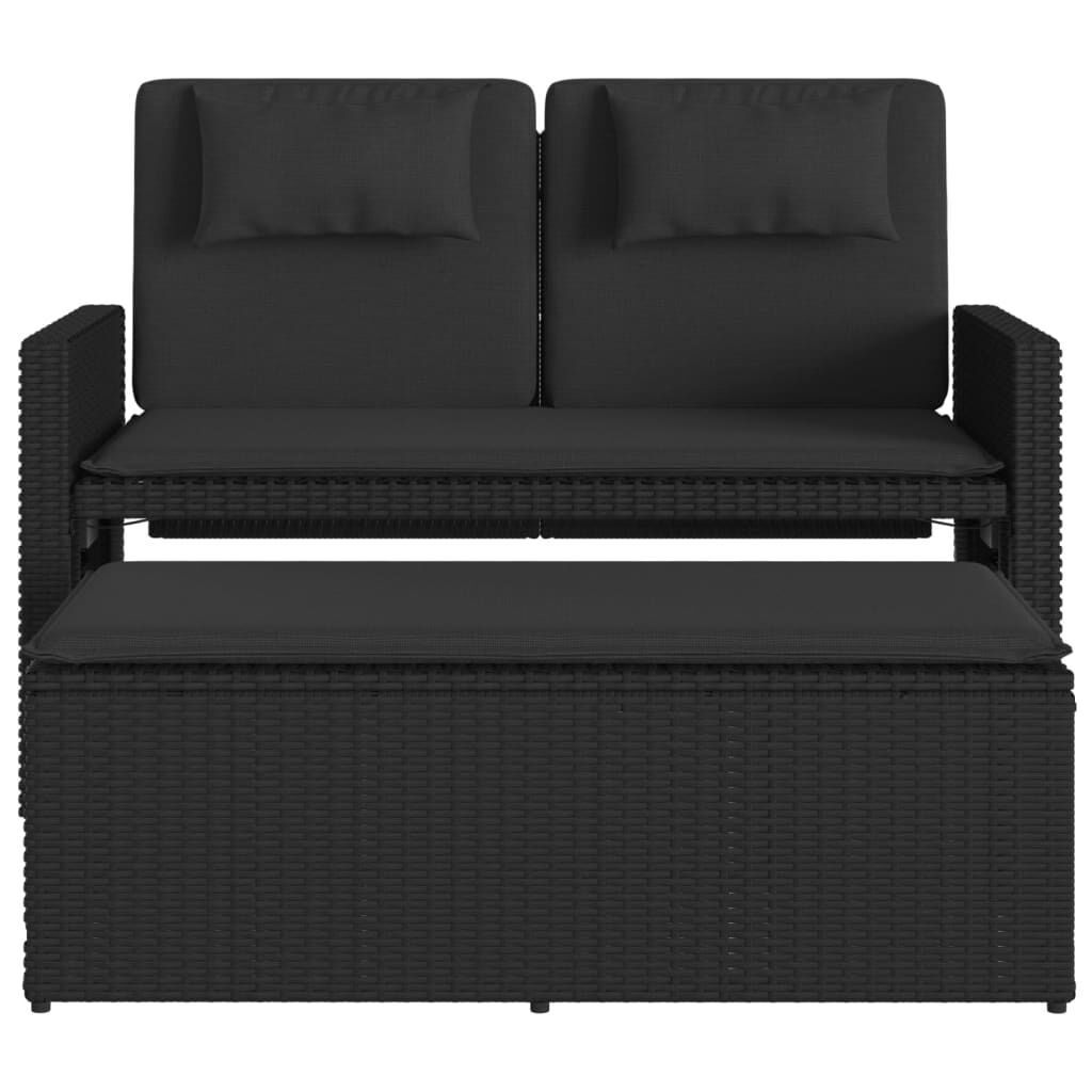 Reclining Garden Bench with Cushions Black Poly Rattan Price