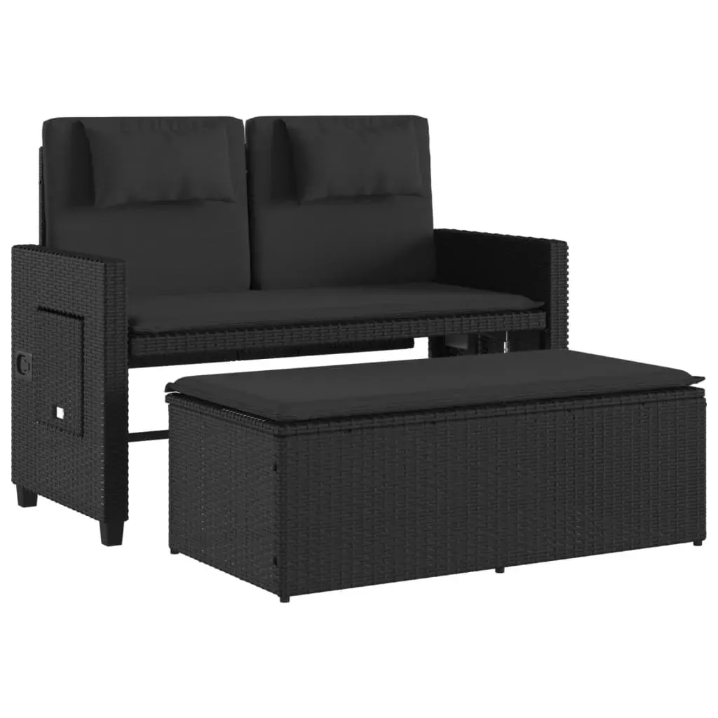 Reclining Garden Bench with Cushions Black Poly Rattan Price