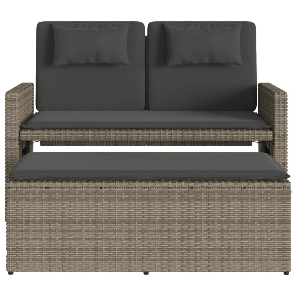 Reclining Garden Bench with Cushions Grey Poly Rattan Price