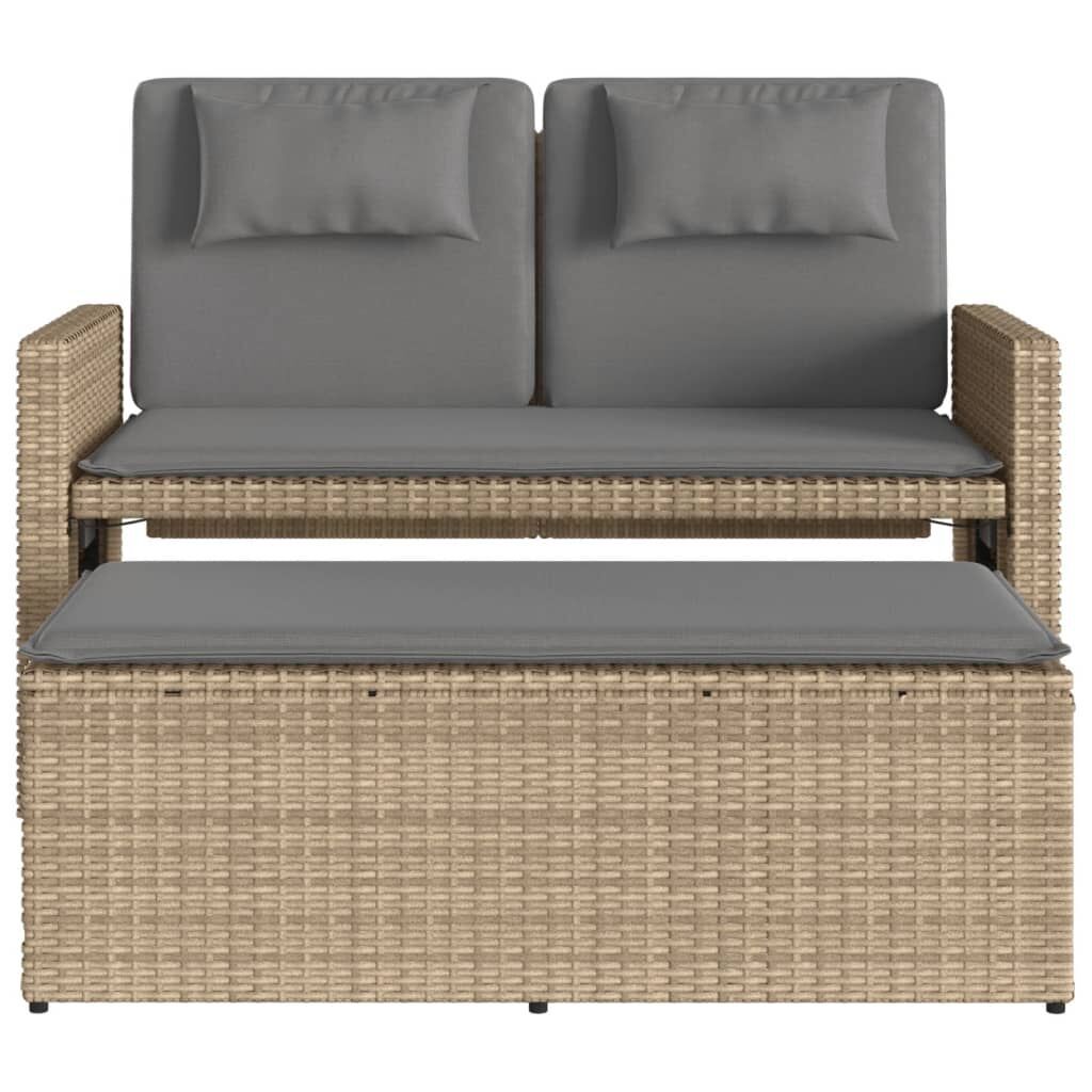 Reclining Garden Bench with Cushions Beige Poly Rattan Price
