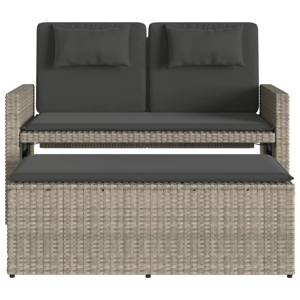 Reclining Garden Bench with Cushions Light Grey Poly Rattan Price