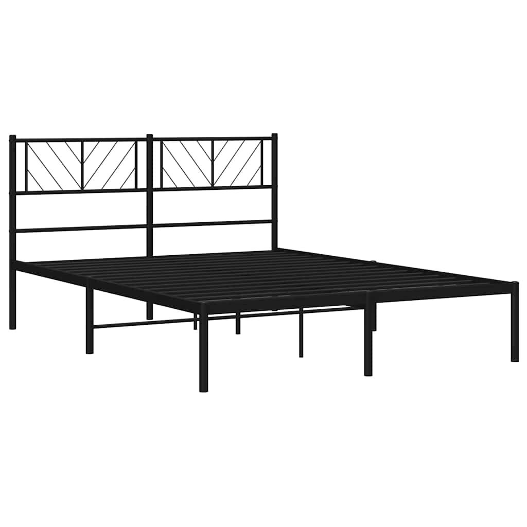 Metal Bed Frame without Mattress with Headboard Black 135x190 cm Price