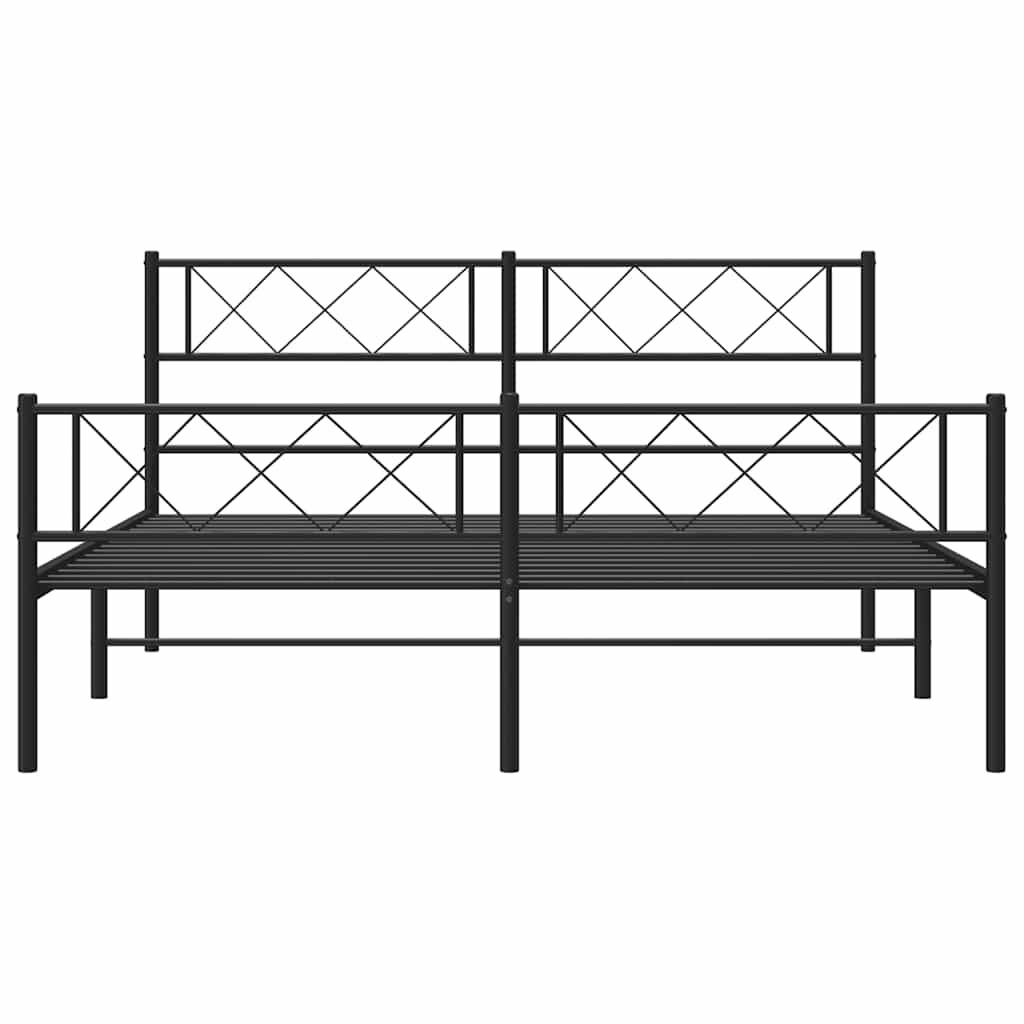 Metal Bed Frame without Mattress with Footboard Black 135x190 cm Price