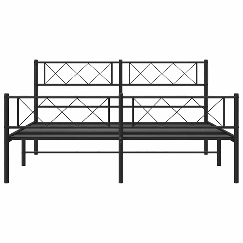 Metal Bed Frame without Mattress with Footboard Black 150x200 cm Price
